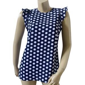 MICHAEL KORS Womens Size Small Cap Sleeve Navy Blue White Polka Dot Shirt
